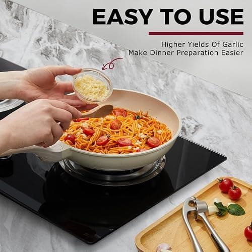 Kitessensu High Effective Garlic Press With Studs, Heavy Duty Garlic Mincer, Easy to Squeeze and Clean, Rust Proof & Dishwasher Safe, Ginger Crusher- Imperial Silver thumbnail 9