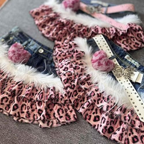 Gyaru Mcbling Leopard Skirts Harajuku Alt Y2K Coquette Shoujo Girl Clothes 2000s Jfashion Scenecore Jojifuku thumbnail 3