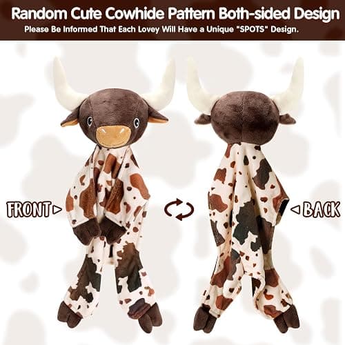 Gicoherero Longhorn Baby Security Blanket Lovey Baby Shower Cow Spotted Cowhide Print Stuffed Cow Snuggler First Birthday Unisex Baby Plush Sleeping Plushie Items Nursery Newborn Gift thumbnail 5