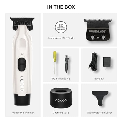 Cocco Veloce Pro Trimmer, Digital Gap Ambassador DLC Blade Edger, High-Torque Brushless BLDC Motor, Cordless, All-Metal Design, Lithium-Ion Battery, Charging Base Included, thumbnail 6