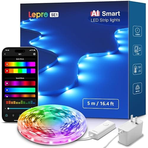 Lepro SE1 AI Smart LED Strip Lights - 16.4ft RGB Color Changing Light Strips with APP Control, AI Generated Lighting, Music Sync, 2.4GHz Wi-Fi & Bluetooth LED Lights for Home Decor (No Remote) - Image 1