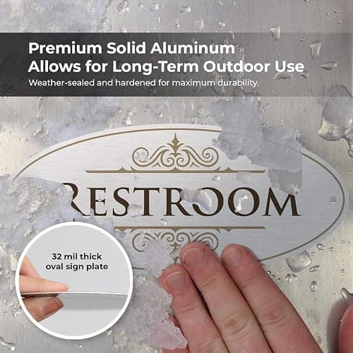 SmartSign Designer Restroom Sign for Door, 3M Adhesive Backing & Pre-Drilled Holes, 3.5 x 8 inch, Vintage Decor Unisex Bathroom Sign, Matte Finish, 32 mil Anodized Aluminum, Made in USA thumbnail 4