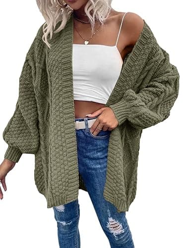 Dyexces Womens Oversized Cardigan Sweaters Open Front Cable Knit Lantern Long Sleeve Chunky Outwear Coats thumbnail 4