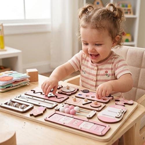 KALOTOYS Large Montessori Busy Board for Baby & Toddlers 1-3 — 17-Inch Wooden Sensory Activity Board — Fine Motor Skills & Early Learning Educational Toy for 1 2 3 Year Old, Travel Friendly & Safe thumbnail 2