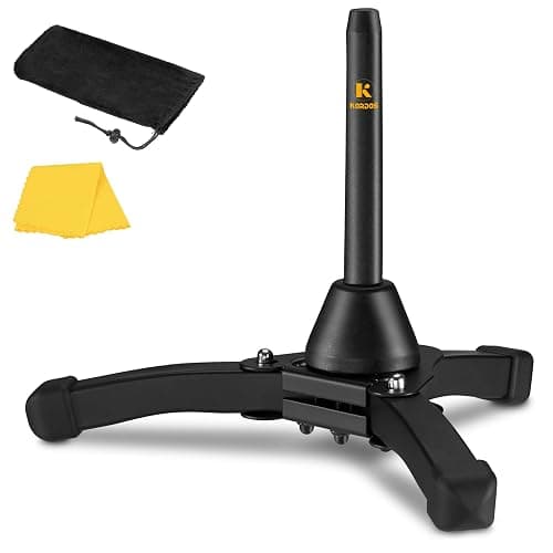KORDOS Flute Stand Portable, Stable Metal Tripod Stand Holder Foldable for Flute Oboe Clarinet Straight Saxophone Wind Instrument with Flannel Bag and Cleaning Cloth - Image 1