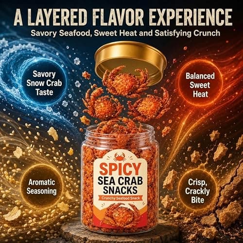 Spicy Sea Crab Snacks, Ready to Eat Crispy Crab, Sweet Chili Thumb Snow Crab with High Protein, Slow-Roasted Shell-On Seafood Snack with Savory Crunch, Canned Portable for Office, Home (100g/3.53 oz) thumbnail 6