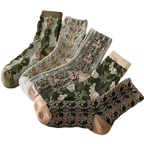 BOFAYS 5 Pairs Womens Floral Cute Socks Vintage Embroidered Plant Socks for Women Teens Cotton Cozy Ankle Sock - Image 1