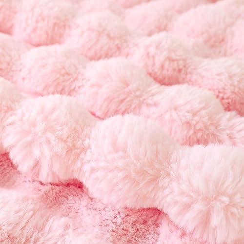 COOVA Faux Fur Throw Blanket for Couch, Cozy Soft and Fuzzy Plush Rabbit Fur Bubble Blanket for Sofa Bedroom Living Room, 50x60 Inches Light Pink thumbnail 5