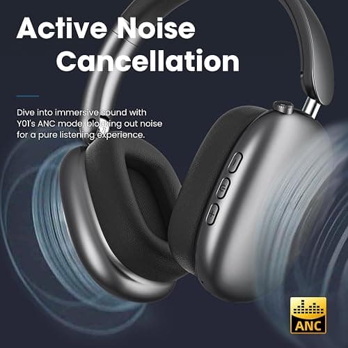 Wentronic Y01 Wireless Over Ear Headphones, Noise Canceling Bluetooth 5.3 Headphones with Microphones,Hi-Res Audio,48H Playtime,Foldable,Breathable Soft Earpads for iOS/Android/Samsung/PC-Space Grey thumbnail 2