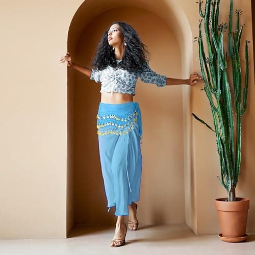 COSICS Belly Dance Hip Scarf, Women's Chiffon Belly Dancing Scarf with 128 Coins for Yoga Class thumbnail 3