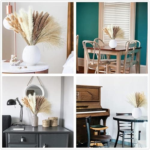 Dried Pampas Grass Decor, 100 Stems Pampas Grass Contains Bunny Tails Dried Flowers, Reed Grass Bouquet for Wedding Boho Flowers Home Table Decor, Rustic Farmhouse Party (17", White and Brown) thumbnail 7