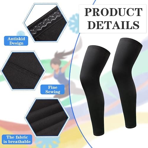 2Pairs Leg Sleeves,Full Leg Compression Sleeve,Compression Long Knee Sleeve,Sports Compression UV Long Leg Sleeves with Anti-slip Silicone Strips for Men Women Running Basketball Football(White&Black) - Medium thumbnail 4