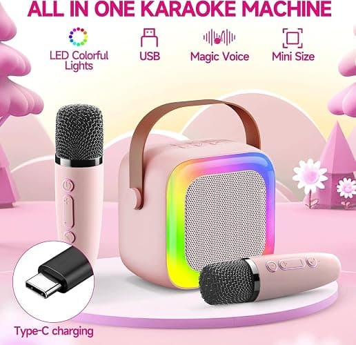 SECULEAD Mini Karaoke Machine for Kids Teen Adults with 2 Wireless Microphones and LED Lights, Bluetooth 5.3 Connectivity, Toys for Party, Home, Gifts for 4 5 6 7 8 9 10 11 12+ Years Girls Boys thumbnail 3