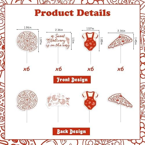 JOYMEMO 24PCS Red Pizza Baby Shower Cupcake Toppers | A Sweet Delivery Is On The Way Cake Decor for Pizza Baby Shower Decorations thumbnail 5