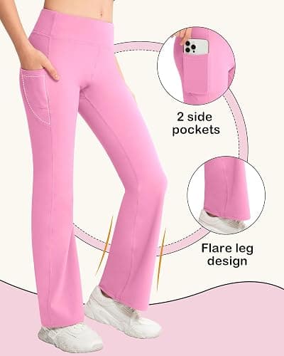 NORMOV Girl's Bootcut Yoga Pants with Pockets,High Waisted Casual Kids Bell Bottoms Pants thumbnail 7
