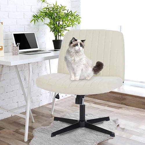 DUMOS Criss Cross Chair Legged Office Wide Comfy Desk Seat, No Wheels Armless Computer Task Seating, Swivel Vanity Home Height Adjustable thumbnail 2