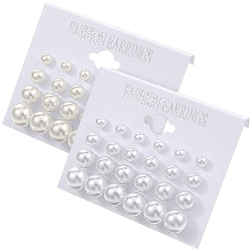24 Pairs Pearl Studs Earrings for Women, Faux Simulated Pearl Earrings 4 Mixed Sizes Round Ball Pearls Stud Earring Set thumbnail 3