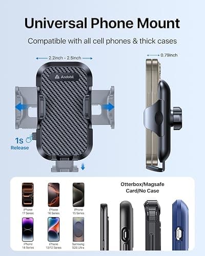 andobil Car Phone Holder, 2025 Military-Grade 89lbs Strongest Suction Phone Holders for Your Car Dashboard/Windshield/Vent Easy Clamp Car Phone Mount Stand for iPhone 17 16 15 14 13 Pro Max Samsung thumbnail 5