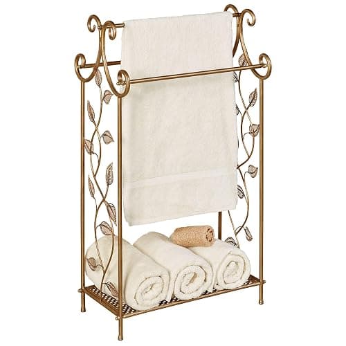 Touch of Class Eden Towel Rack Stand - Metal - Champagne Bronze Finish - Freestanding Holder for Bathroom, Pool - Three Bar Storage for Towels - Nature Inspired - Powder Coated - Image 1