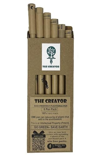 THE CREATOR The CREATOR - PLANTABLE Pens One pen reduces 6g of plastic added to the environment Go Green - Save Earth Give a gift that speaks to the Heart, Pack of (6), WILDLIFE Theme, Brown thumbnail 3