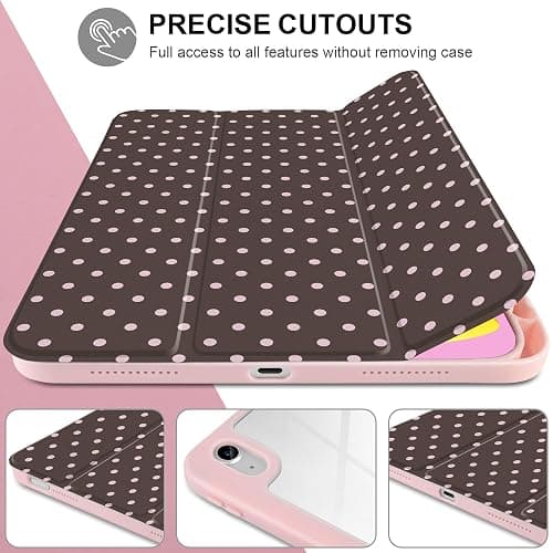 TWOLSKOO for iPad 11th & 10th Gen Case with Pencil Holder, Trifold Stand, Auto Sleep/Wake, Clear Acrylic Back with TPU Bumper, for iPad 11-inch (2025, A16 Chip) & 10.9-inch (2022), Chocolate Polka Dot thumbnail 7