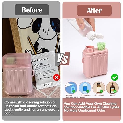 XANGNIER Ear Piercing Cleaner,Ear Piercing Cleaning Kit for Girls Women Men | Earring Hole Piercing Aftercare Cleaning Tool Set with 240pcs Disposable Ear Piercing Cleaner Floss,50pcs Cotton Swabs,Pink thumbnail 4
