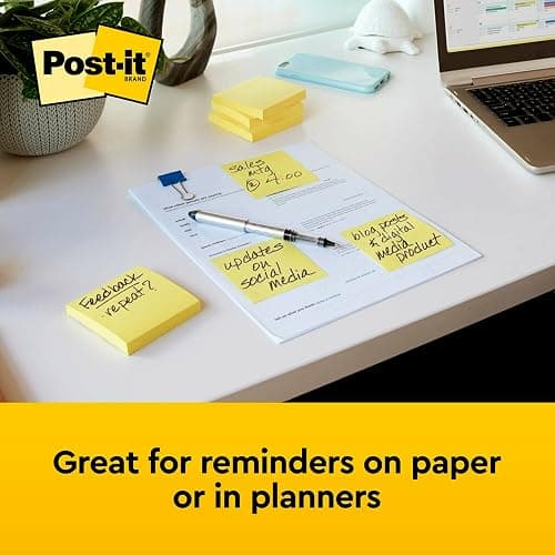 Post-it Notes 3x3 in, 12 Pads, America's #1 Favorite Sticky Notes, Canary Yellow, Clean Removal, Recyclable (654) thumbnail 6