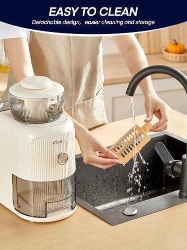 FOHERE Multifunktionale elektrische Käsereibe, Gemüseschneider elektrisch mit 6 Klingen & 1.8L Behälter Nusshacker, Gemüseschneider, Lebensmittelschneider für Zwiebel, Karotte, Gurke (Weiß) thumbnail 8