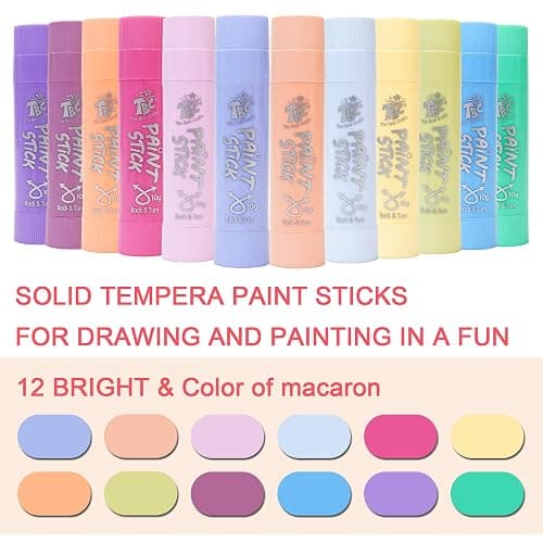 TBC The Best Crafts Paint Sticks, 12 Colors Pastel, Washable, Non-toxic, Tempera Paint Sticks for Kids and Students thumbnail 3