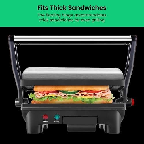 Chefman Electric Panini Press Grill and Gourmet Sandwich Maker w/ Non-Stick Coated Plates, Opens 180 Degrees to Fit Any Type or Size Food, Dishwasher Safe Removable Drip Tray, Stainless Steel/Black thumbnail 8