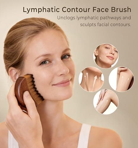 Lymphatic Contour Face Brush - Wooden Face Brush for Lymphatic Drainage - Facial Sculpting Guasha Dry Brushing Massage Tool - Contour Glow Brush Lymph Drainage Depuff Lift Brushes for Face Neck Chin thumbnail 2