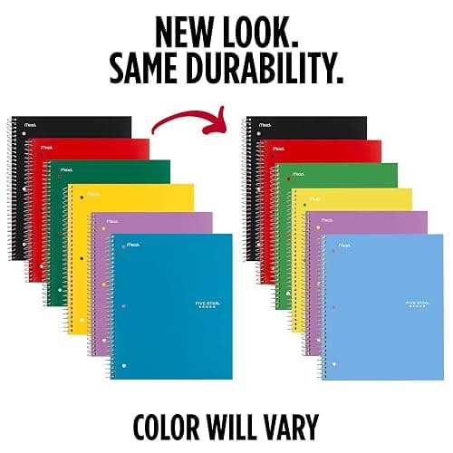 Five Star Spiral Notebook + Study App, 6 Pack, 1 Subject, Wide Ruled 8" x 10.5" Paper, 100 Sheets, Fights Ink Bleed, Water Resistant Cover, Assorted Colors (38042) thumbnail 3