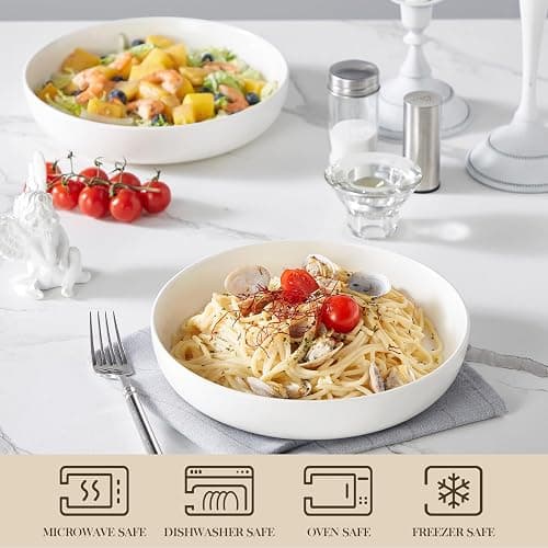 MALACASA 48 Oz Pasta Bowls Set of 4, 9 Inch Salad Bowls, White Ceramic Serving Bowls for Kitchen, Microwave & Dishwasher Safe, Series LUNA, White thumbnail 4
