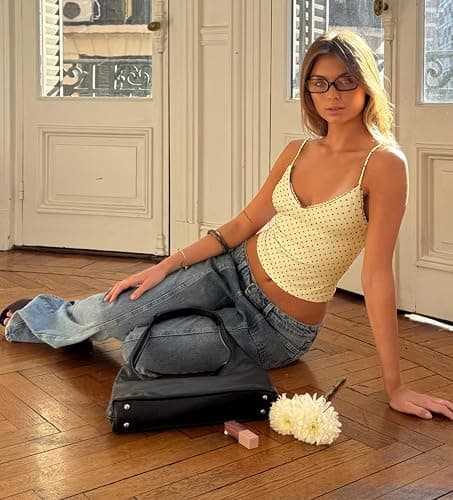 Womens Polka Dots V Neck Camisole Tops Sleeveless Fitted Y2K Tank Top Cami Teen Girls Summer Going Out Tops thumbnail 5
