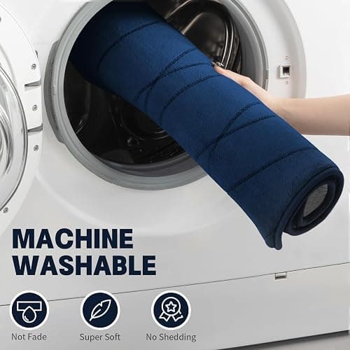 YIHOUSE Memory Foam Blue Bathroom Rug Sets 3 Piece, Ultra Absorbent Bath Mat for Bathroom - Non-Slip Machine Washable & Dry Quickly, 3 Piece Bathroom Mat Set, Navy Blue thumbnail 5