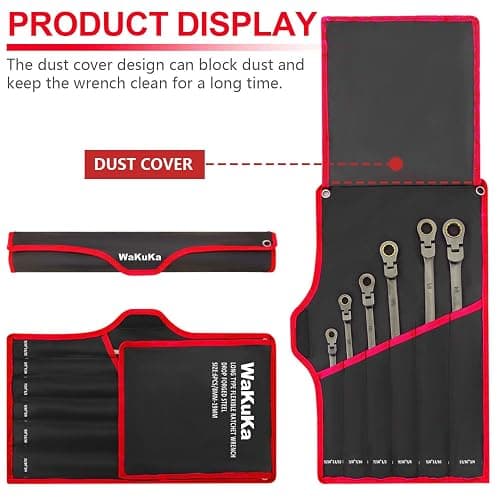 6-Piece Extra Long SAE CR-V Steel Flex-Head Ratcheting Wrench Set, Double Box End Wrench Set with Pouch thumbnail 6