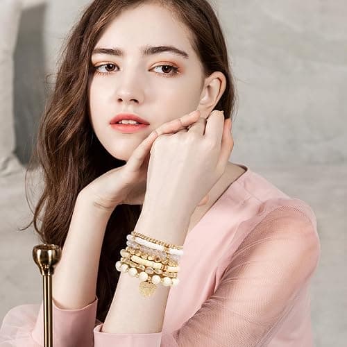 GOOJIDS Surfer Heishi Clay Bead Bracelets for Women Bohemian Stackable Gold Plated Beaded Stretch Bracelets Elastic Layering Friendship Bracelets Set Boho Jewelry thumbnail 7