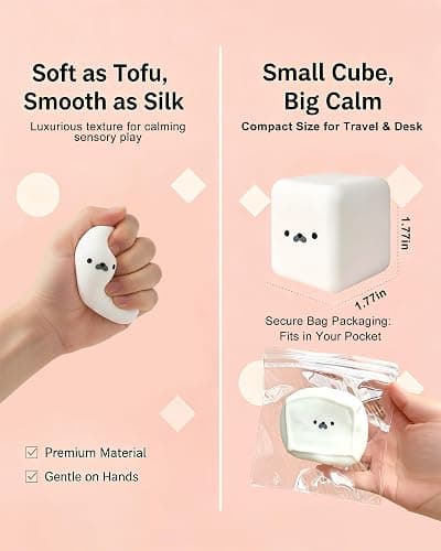Seal Tofu Squishy, Marshmallow Slow Rising Stress Relief Fidget Toys for Adults, Moldable Dough Cube Sensory for Anxiety Relief, Desk Decor, Party Favors, Pocket Fidget Stress Toy(2 Pack thumbnail 3