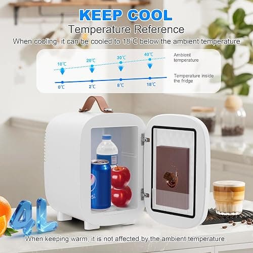 Enventor Mini Fridge 4 Litre/ 6 Can, AC+12V DC Power, Portable Cooler & Warmer, Small Fridge for Bedrooms, Car, Skincare, Fruit and Drinks, White thumbnail 4