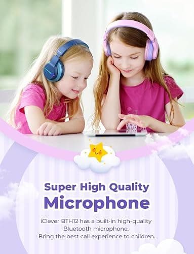 iClever BTH12 Kids Bluetooth Headphones,Colorful LED Lights,74/85dBA Safe Volume,85H Playtime,Bluetooth 5.2,Over Ear Headphones Built-in Mic for iPad/Tablet/Airplane,Blossom Pink thumbnail 7