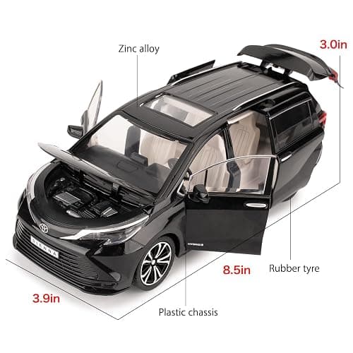BDTCTK 1:24 Compatible for Sienna Car Model, Pull Back Diecast Toy Car with Sounds＆Lights for Kids Boys Girls and Adults, Gift Black. thumbnail 3