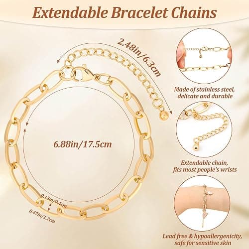 Mckanti 674 Pieces Charm Bracelet Making Kit, Including Paperclip Chain Bracelets, Charms, Jump Rings for DIY Bracelet Making(Gold & Silver) thumbnail 3