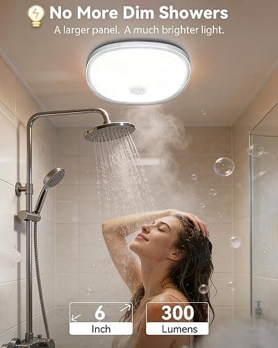 IP65 Waterproof Rechargeable Shower Light – 6″ 300LM Bright Shower Lamp, 16 Colors Mood Lighting with Touch & Remote Control, Magnetic Wireless Ceiling/Wall Light for Inside Shower, Bathroom, Bathtub thumbnail 3