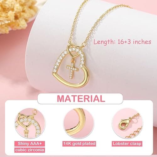 ESPVO Happy 6th 7th 8th 9th 10th 11th 12th 13th Birthday Necklace Gifts for Girls, 14K Gold Plated Necklace Religious Christian Jewelry for Her 16+3 Inches thumbnail 4