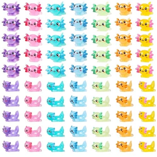 GGSTDDUP 70 Pcs Mini Resin Axolotl, Tiny Axolotl Miniature Figures Toy Mini Axolotl Charm Ornament for Fairy Garden Landscape Aquarium Birthday Christmas Party Decoration (7 Colors) - Image 1