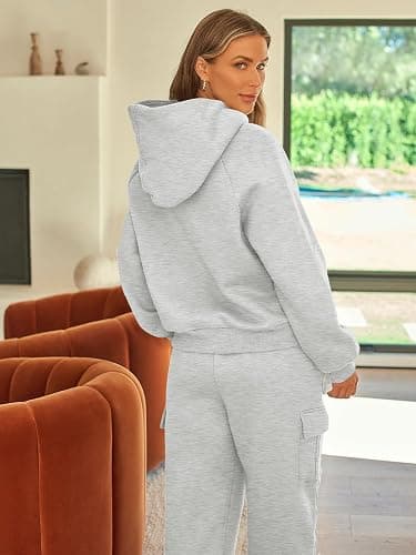 AUTOMET Womens Sweatsuits 2 Piece Outfits Fall Sweat Sets Lounge Hoodies and Cargo Pants Wide Leg with Pockets thumbnail 5