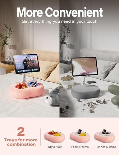TAZENI Kindle Tablet Pillow Stand Accessories for Bed Reading, with 2 Trays | Soft plush cushion, lap desk mode, fits 4–13 inch tablets, for Christmas/Festival, Back to School, Birthday for girls Pink thumbnail 3