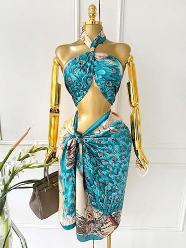 MOOQUERA Kaftan Dress with Matching Scarf Elegant Leopard Print Boho - Silky Loose Maxi Vacation Resort Wear thumbnail 2