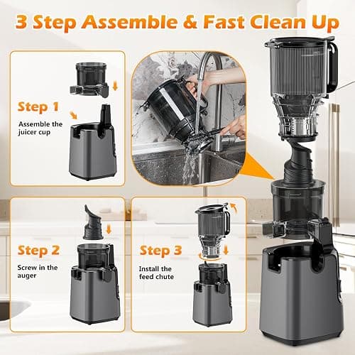 Juicer Machines with 5.8" Large Feed Chute, Cold Press Juicer for Whole Vegetables and Fruits 400W, Slow Masticating juicer Easy to Clean Juice Extractor Machine High Juice Yield thumbnail 7