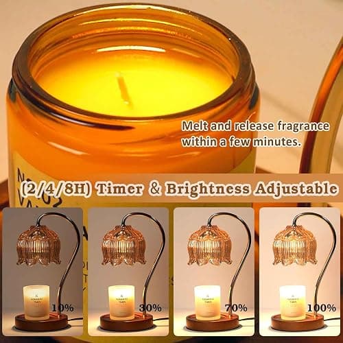 Funistree Flower Candle Warmer Lamp with Timer, Dimmable Candle Lamp Warmer, Christmas Birthday Gift for Women Mom, House Warming for New Home Decor, Lotus Wax Melt Warmer for Jar Candles thumbnail 3